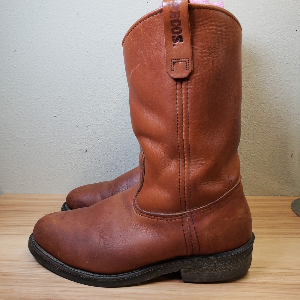 Vintage Red Wing Pecos Brown Leather Boots Western Pull On Workwear Size 8.5 EE